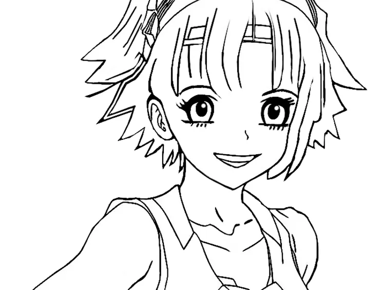 Dibujo para colorear de estilo manga, de una chica feliz con los ojos muy  grandes y