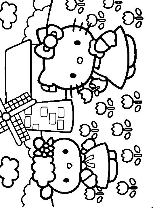 DIBUJO PARA COLOREAR INFANTIL DE LA HELLO KITTY CAMPO DE TULIPANES ...