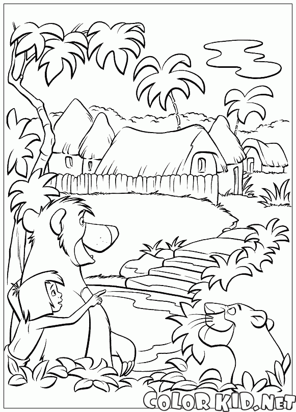 Dibujo para colorear - El Mowgli pueblo