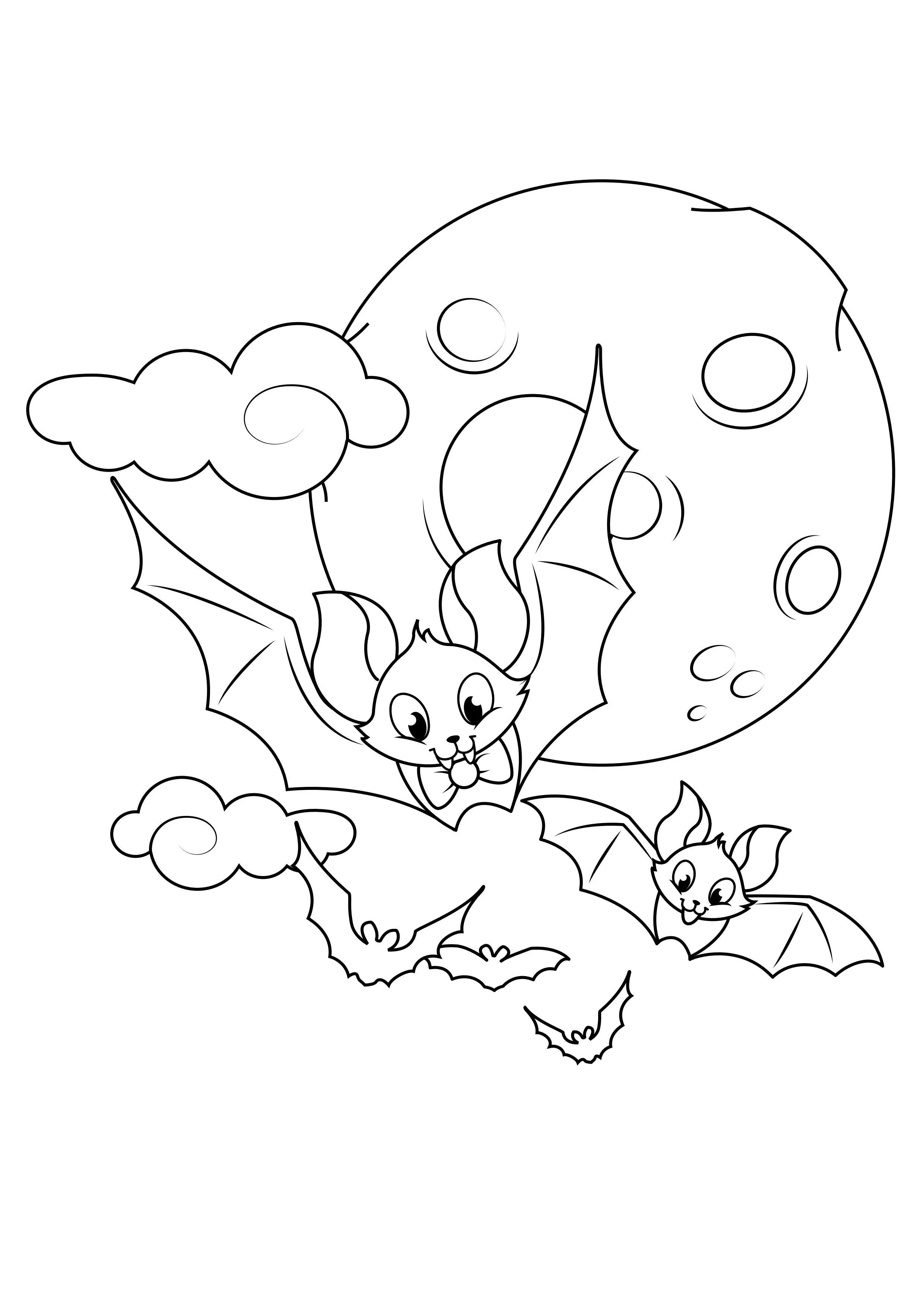 Dibujo para colorear murciélagos en luna llena - Dibujos Para Imprimir  Gratis - Img 31630