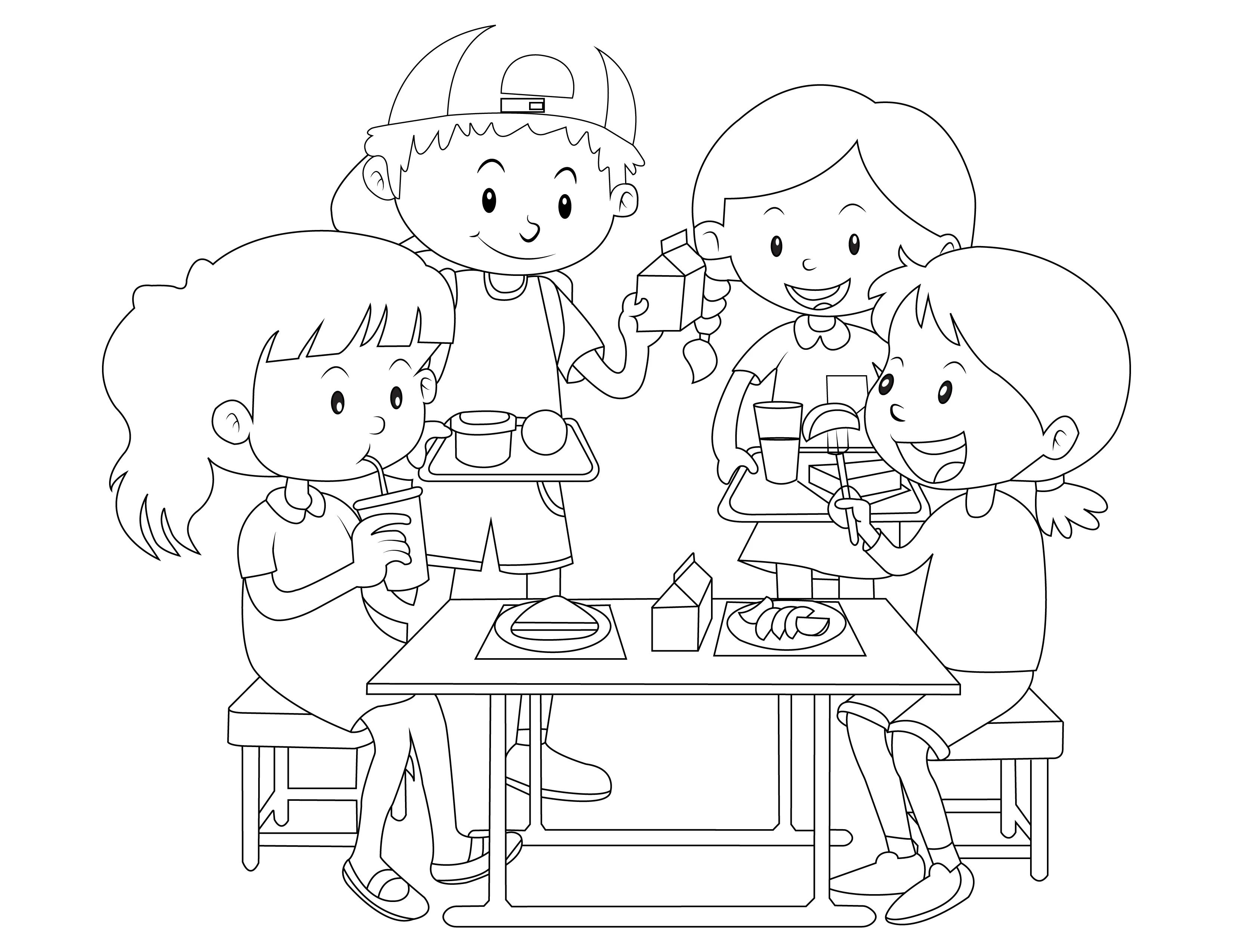 Dibujo para colorear de niñas comiendo un bocadillo