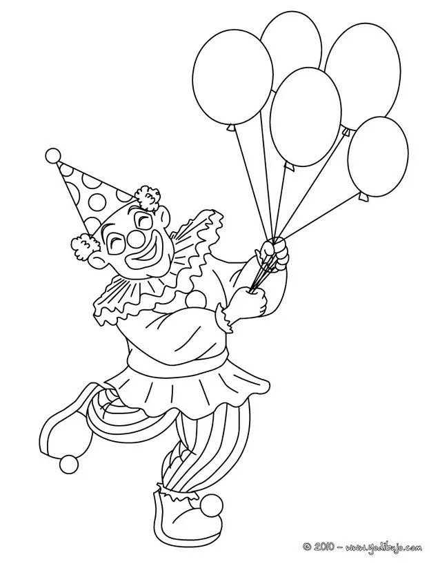 Dibujo para colorear PAYASO, PAYASO con globos para imprimir