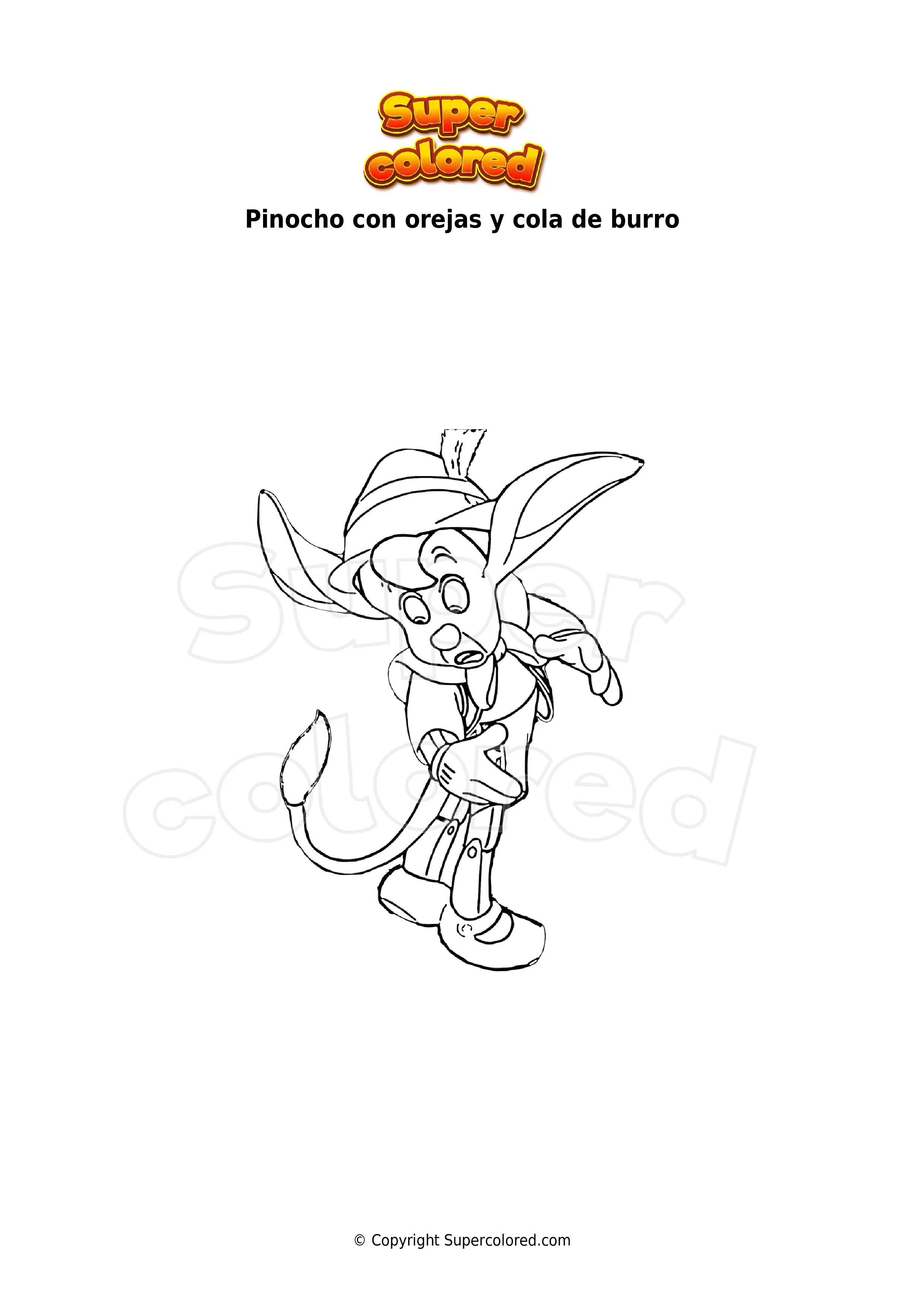 Dibujo para colorear Pinocho con orejas y cola de burro - Supercolored.com