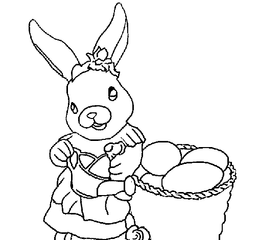 Dibujo de Coneja de pascua con la regadera para Colorear - Dibujos.net