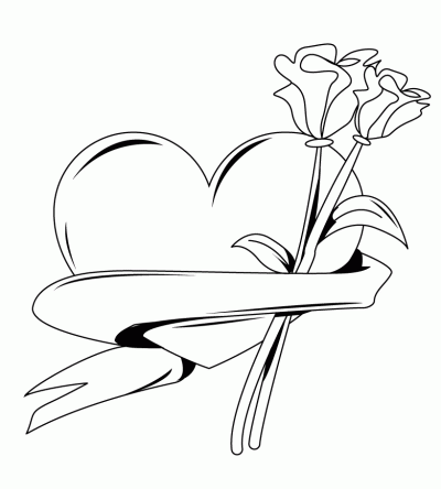 Dibujo de Corazón de rosas. Dibujo para colorear de Corazón de rosas ...