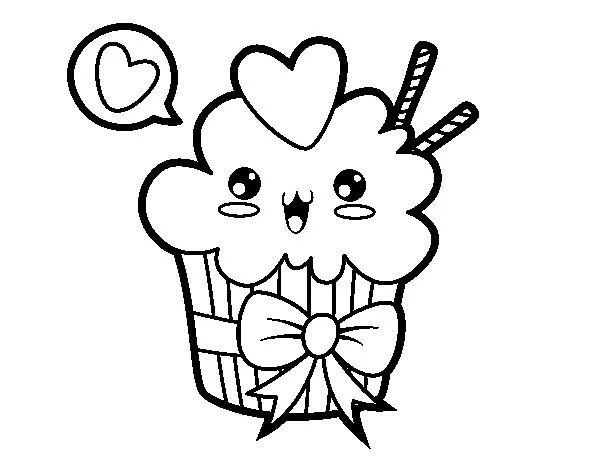 Dibujo de Cupcake kawaii con lazo para Colorear - Dibujos.net