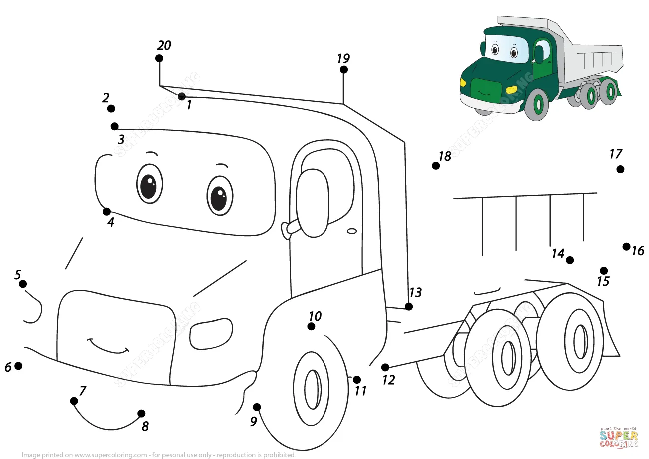 Dibujo de Dibujo de Camión (1-20) para colorear | Unir puntos imprimir  gratis