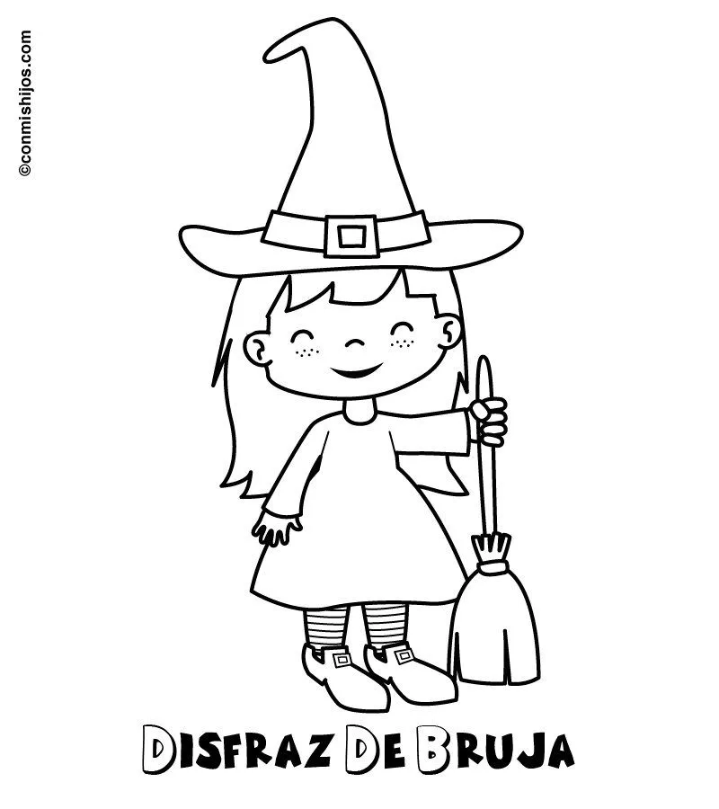 Dibujo de disfraz de bruja para colorear con niños