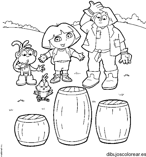 Dibujo de Dora la exploradora con barriles | Dibujos para Colorear