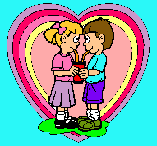 Dibujo de Enamorados compartiendo un refresco pintado por Paola en ...