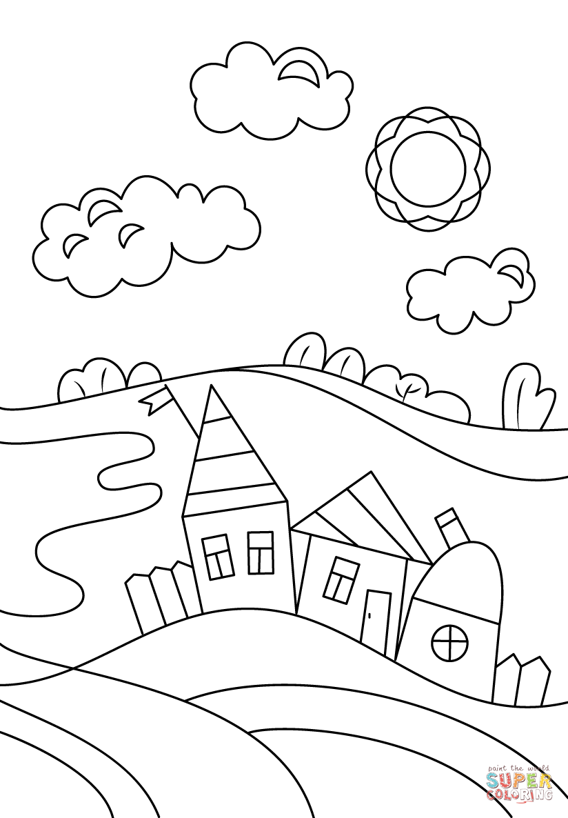 Dibujo de Escena de Pueblo para colorear | Dibujos para colorear imprimir  gratis