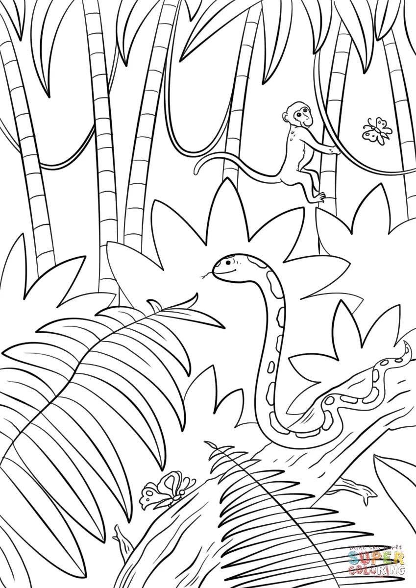 Dibujo de Escena de la selva para colorear | Dibujos para colorear imprimir  gratis