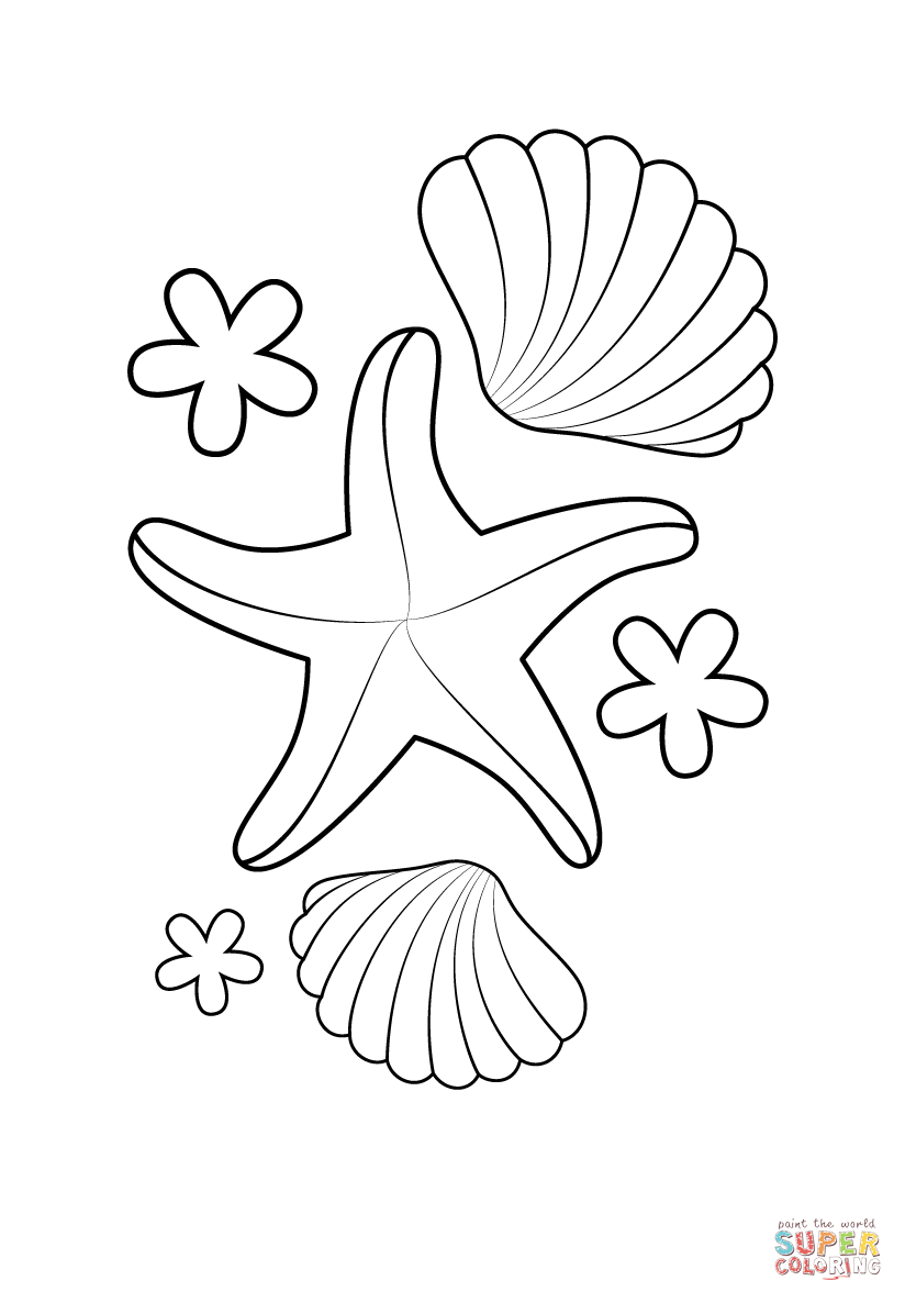 Dibujo de Estrella de mar y Conchas para colorear | Dibujos para ...