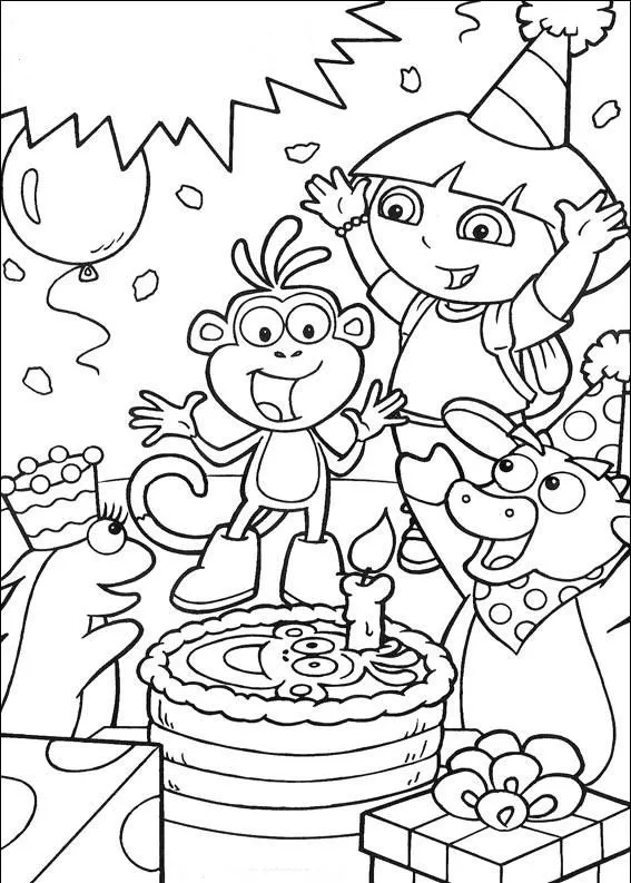 Dibujo de cumpleaños para colorear de Dora La Exploradora