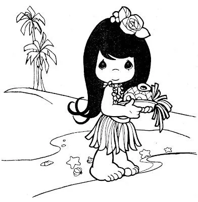 Dibujos de Preciosos Momentos: Niña Hawaiana para colorear