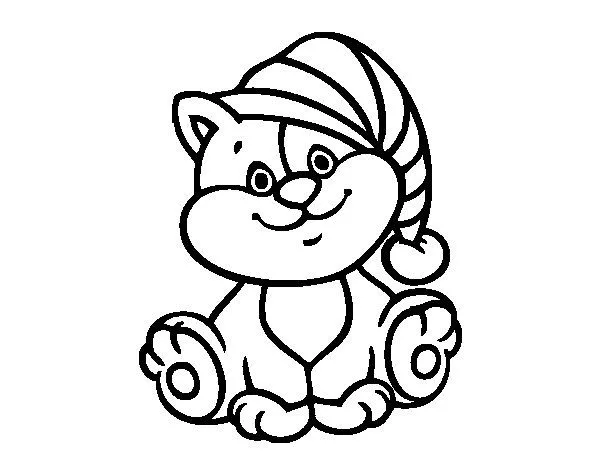 Dibujo de Gato con gorro para Colorear - Dibujos.net