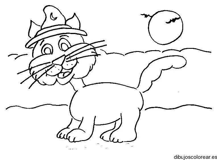 Dibujo de un gato bajo la luna | Dibujos para Colorear