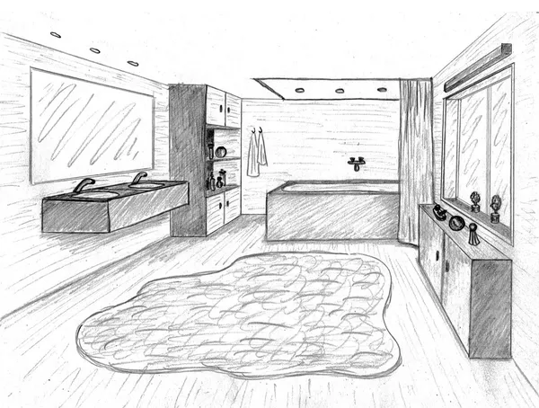 dibujo gráfico de un cuarto de baño interior — Foto stock ...