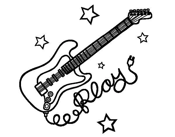 Dibujo de Guitarra y estrellas para Colorear - Dibujos.net