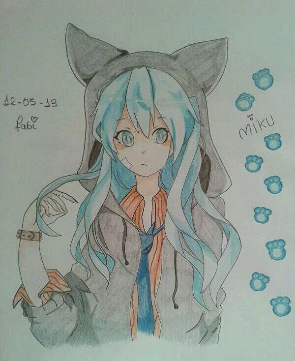 Dibujo Hatsune Miku Neko by FabiolaAguado on DeviantArt