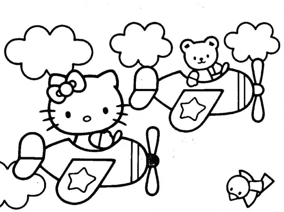 Dibujo de Hello Kitty en un avión para colorear. Dibujos ...