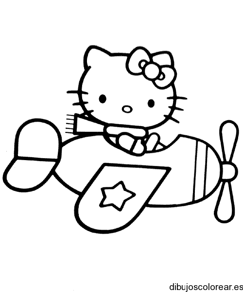 Dibujo de Hello Kitty en avión | Dibujos para Colorear