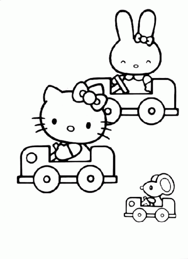 Dibujo de Hello Kitty en coche para colorear. Dibujos infantiles ...