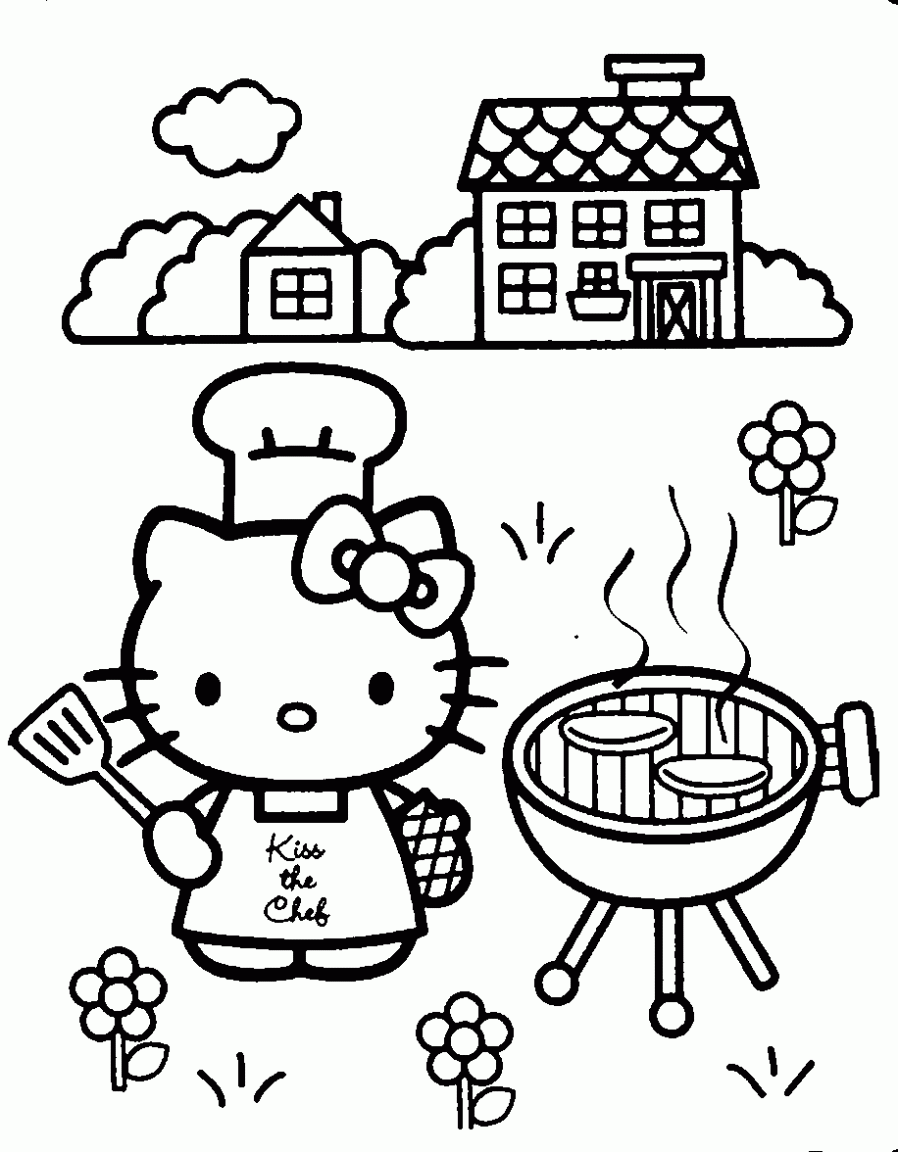 de Hello Kitty de barbacoa para colorear. Dibujos infantiles de Hello ...