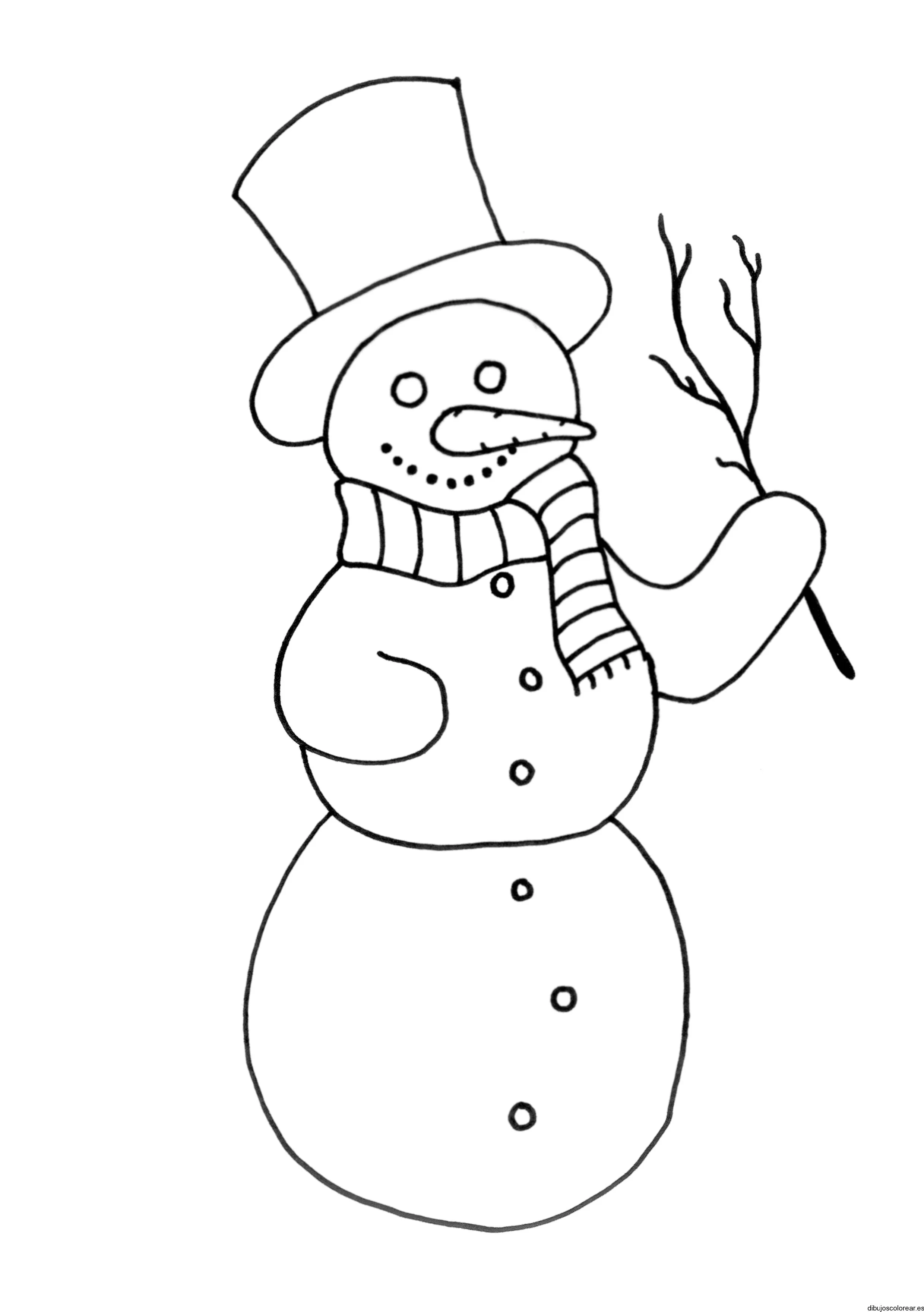 Dibujo de un hombre de nieve con una rama | Dibujos para Colorear