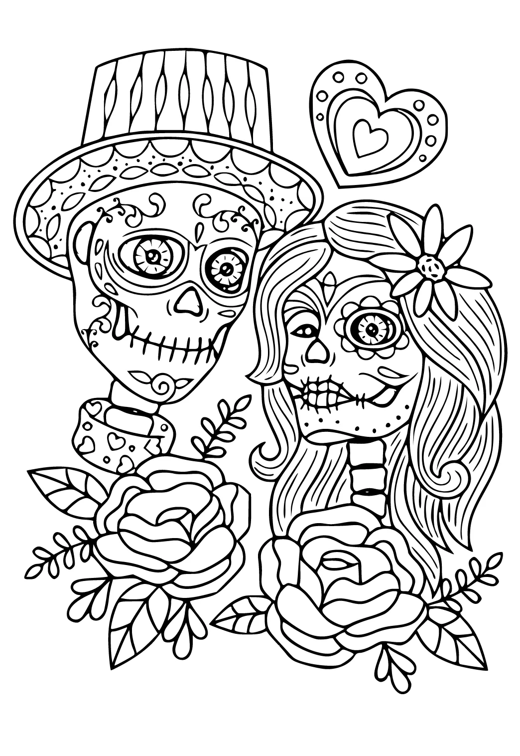 Dibujo e Imagen Dia de los Muertos Par para Colorear y Imprimir Gratis para  Adultos y Niños - Lystok.com