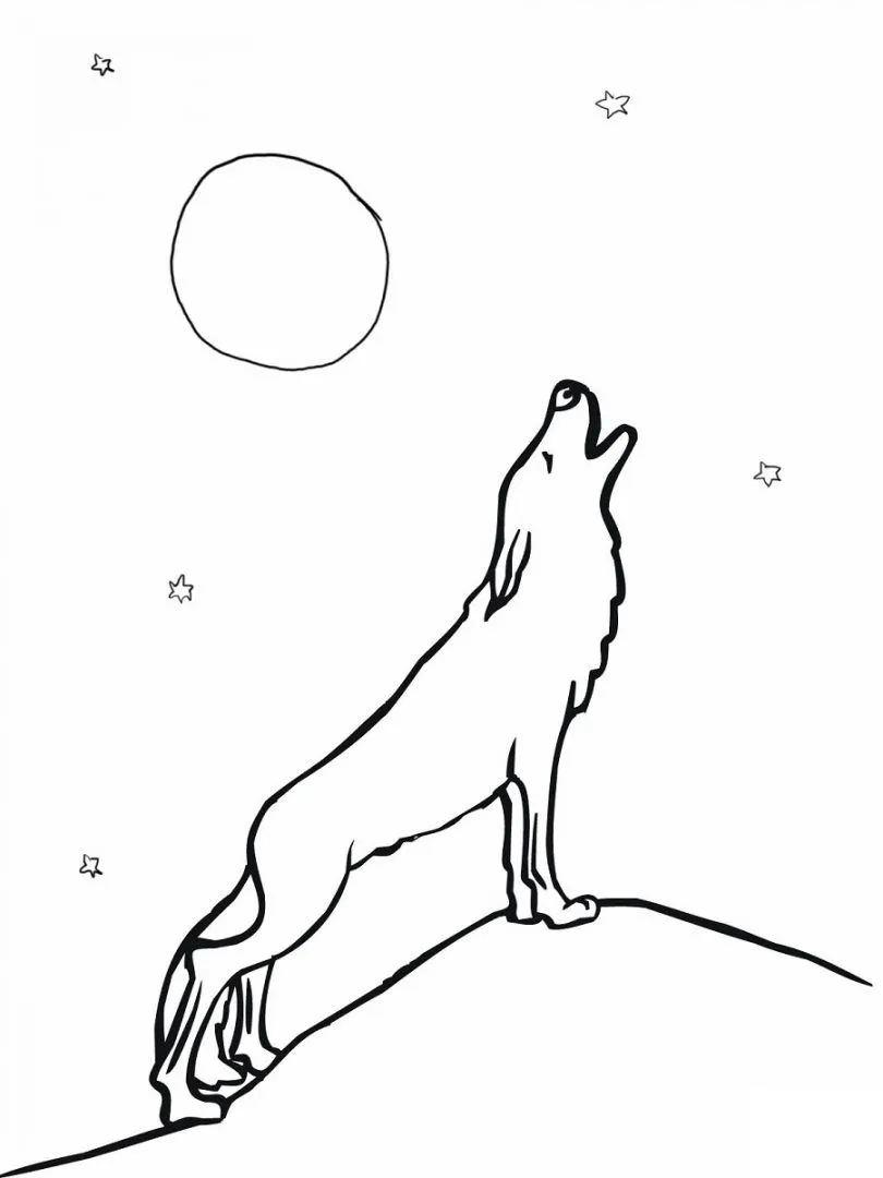 Dibujo de lobo aullando a la luna :: Imágenes y fotos