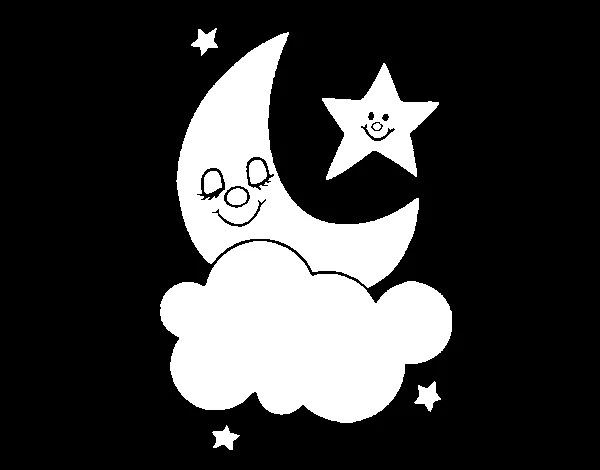 Dibujo de Luna y estrellas para Colorear - Dibujos.net