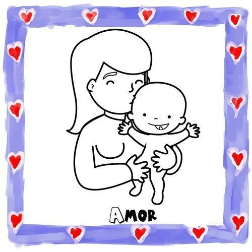 Dibujo de una madre y su bebé para pintar - Dibujos de amor para ...