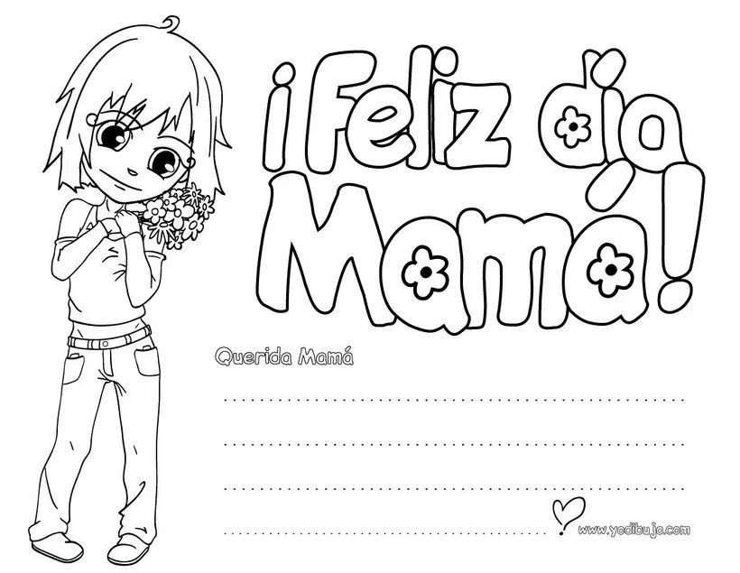 Dibujo dia de la madre NIÑA MENSAJE - Dibujos para colorear DIA DE LA ...