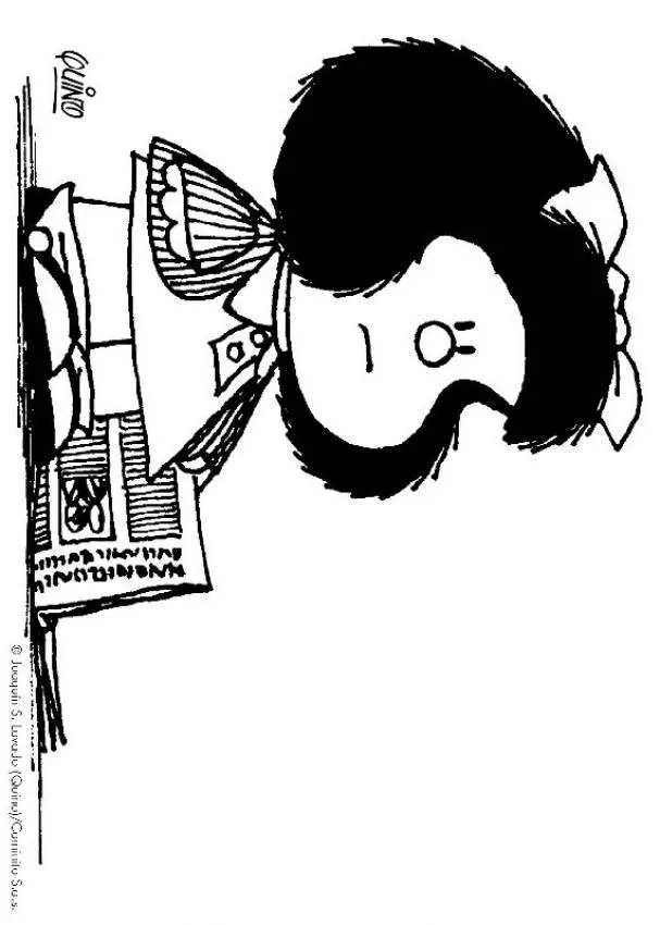 Dibujo de Mafalda con un periódico - Dibujos para colorear MAFALDA