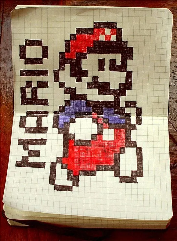 Dibujo de Mario Bros en una libreta