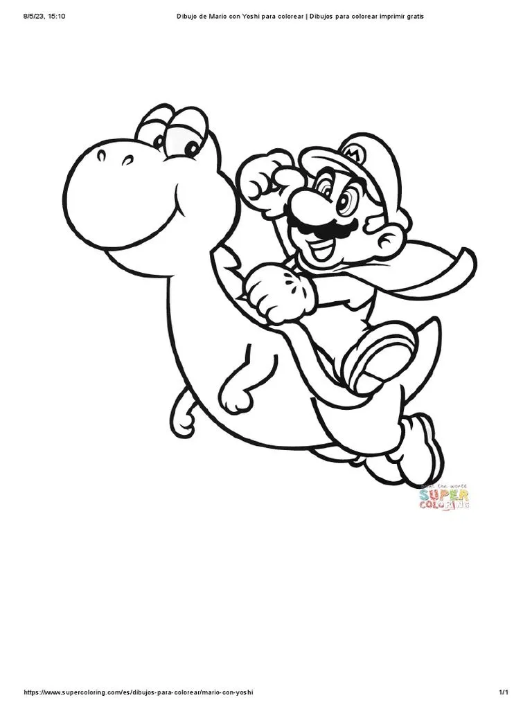 Dibujo de Mario Con Yoshi para Colorear | PDF