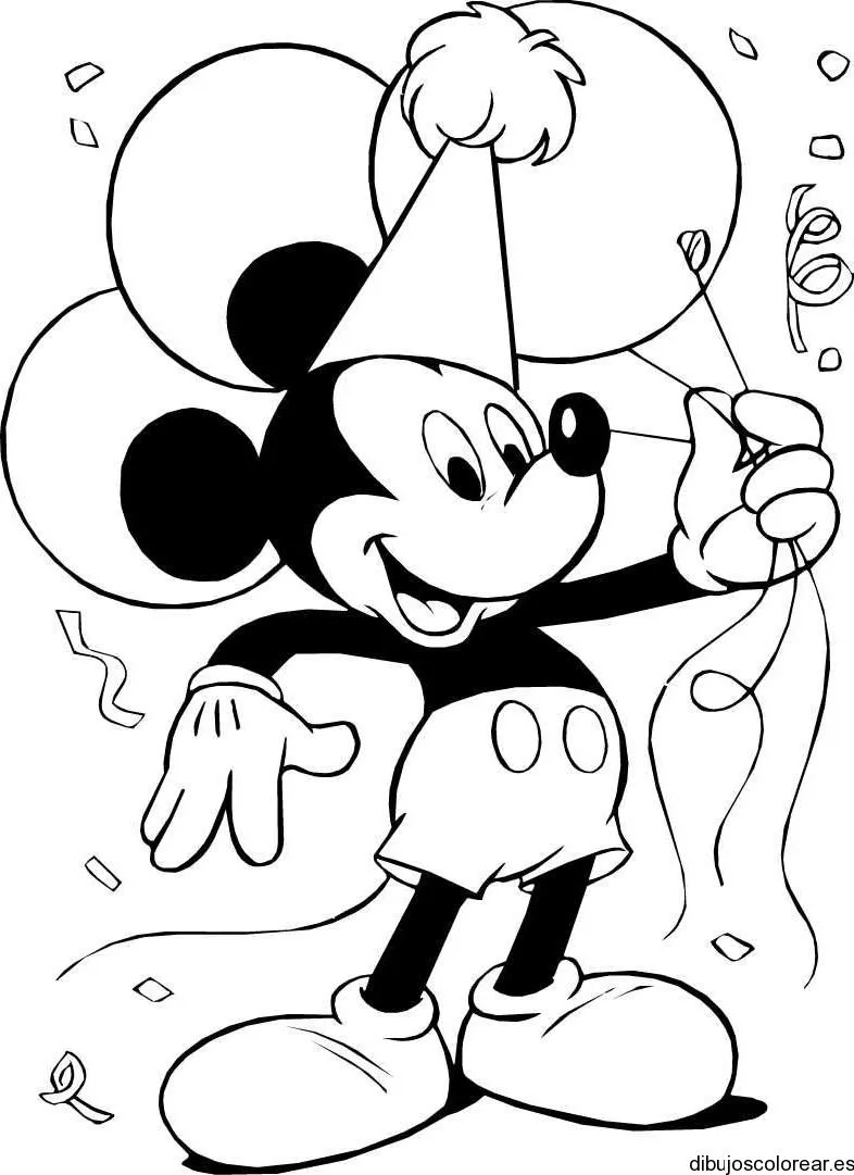 Dibujo de Mickey Mouse en cumpleaños | Dibujos para Colorear