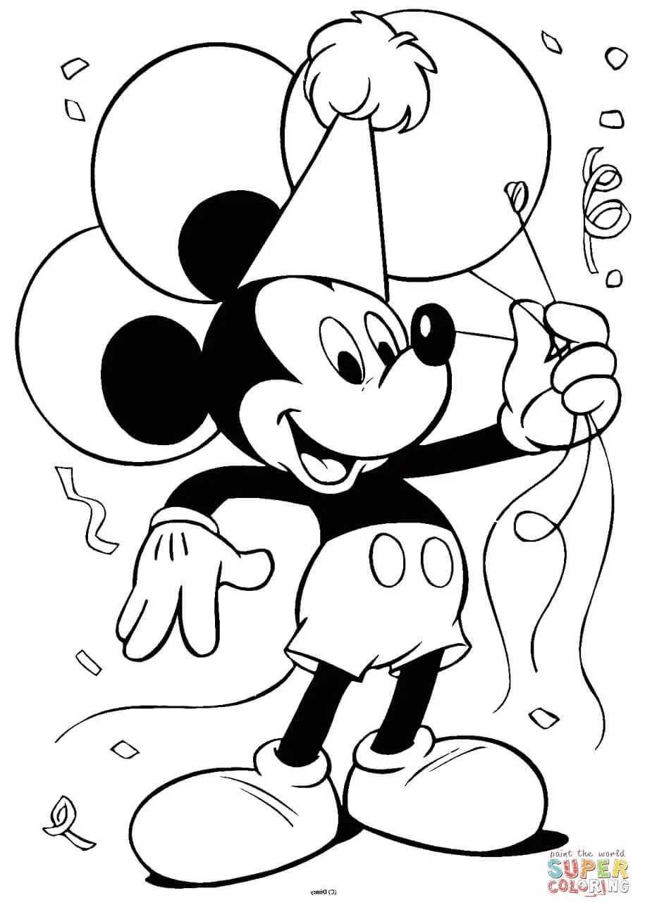 Dibujo de Mickey Mouse con Globos para colorear | Dibujos para ...