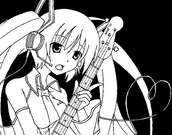 Dibujo de Miku con guitarra para Colorear - Dibujos.net