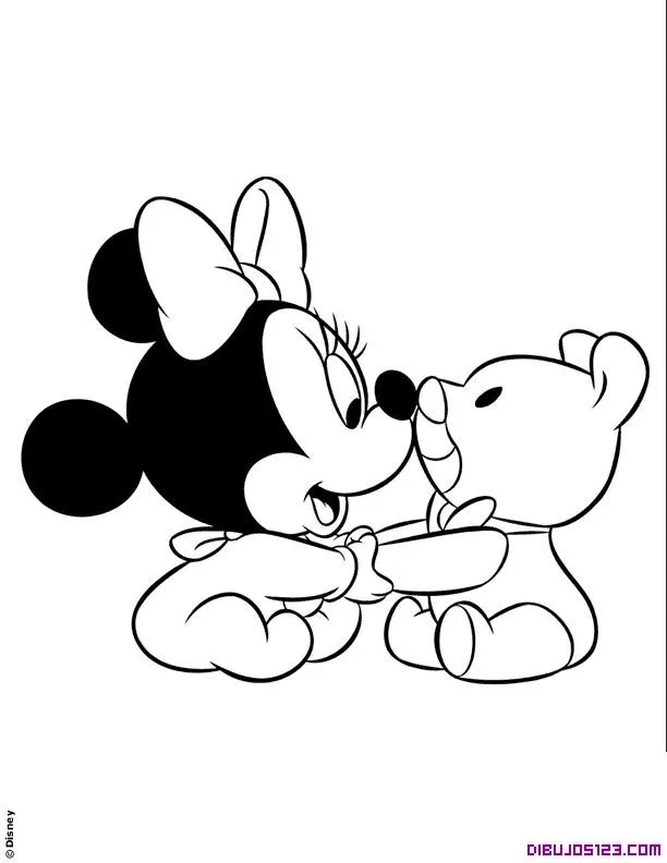 Dibujo de Minnie de bebe con su osito