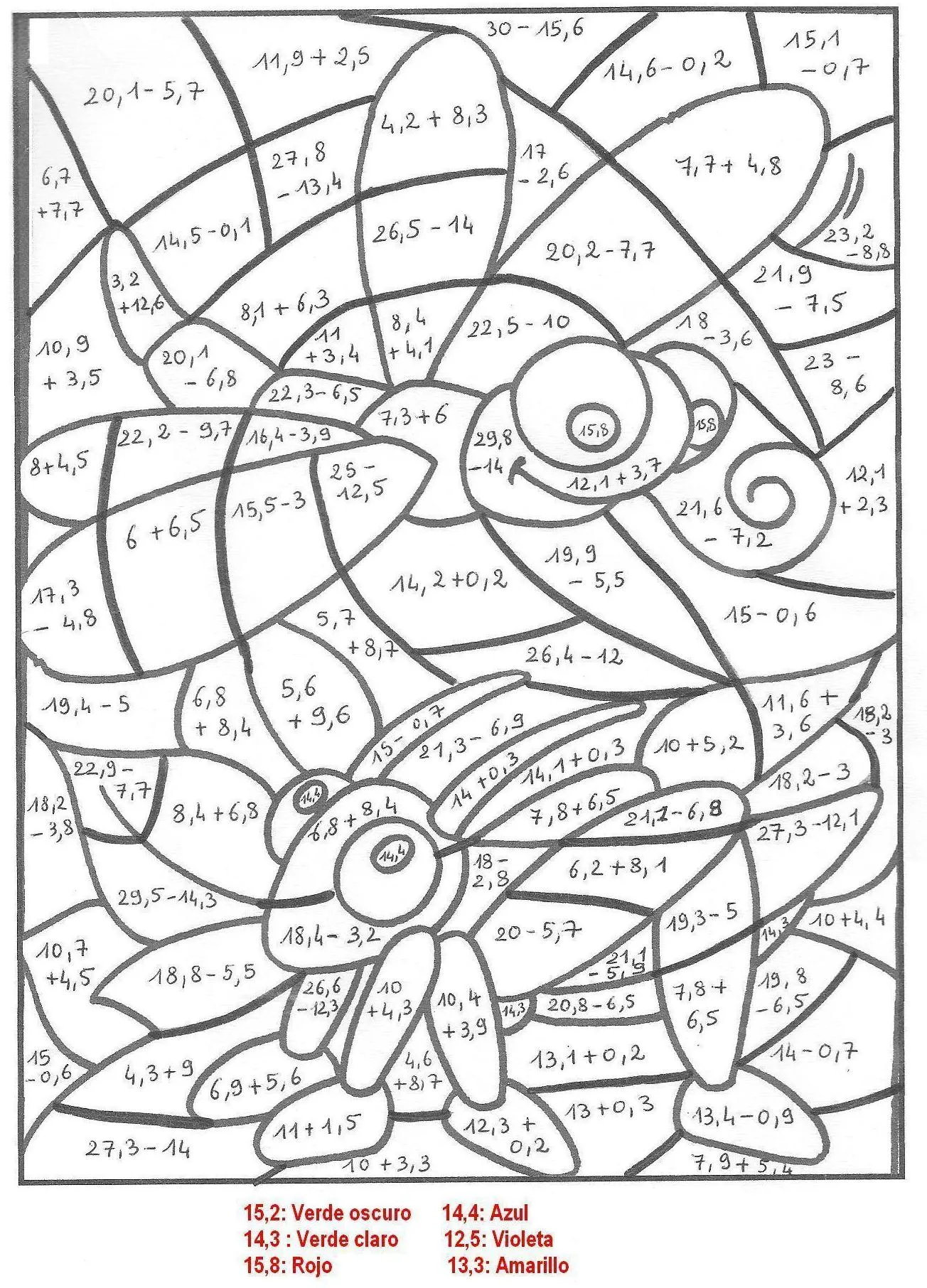 DIBUJO MISTERIOSO: SUMA Y RESTA DE DECIMALES | Juegos y matemáticas