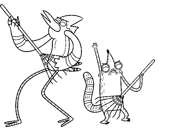 Dibujo de Mordecai y Rigby para Colorear - Dibujos.net