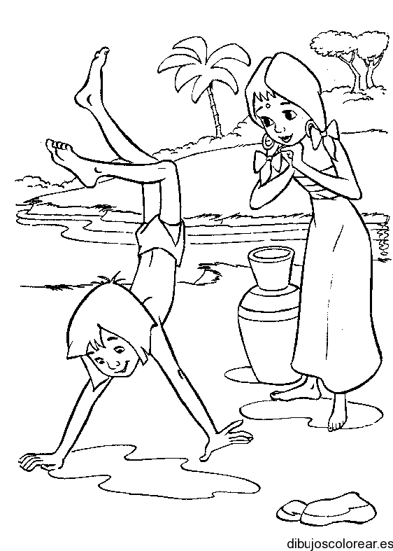 Dibujo de Mowgli haciendo acrobacias | Dibujos para Colorear