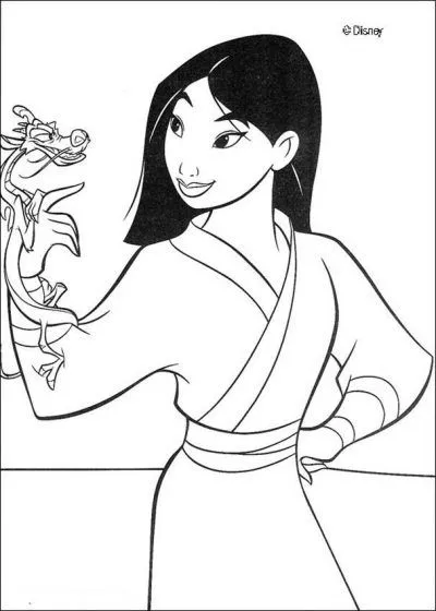 Dibujo de Mulan y Mushu. Dibujo para colorear de Mulan y Mushu ...