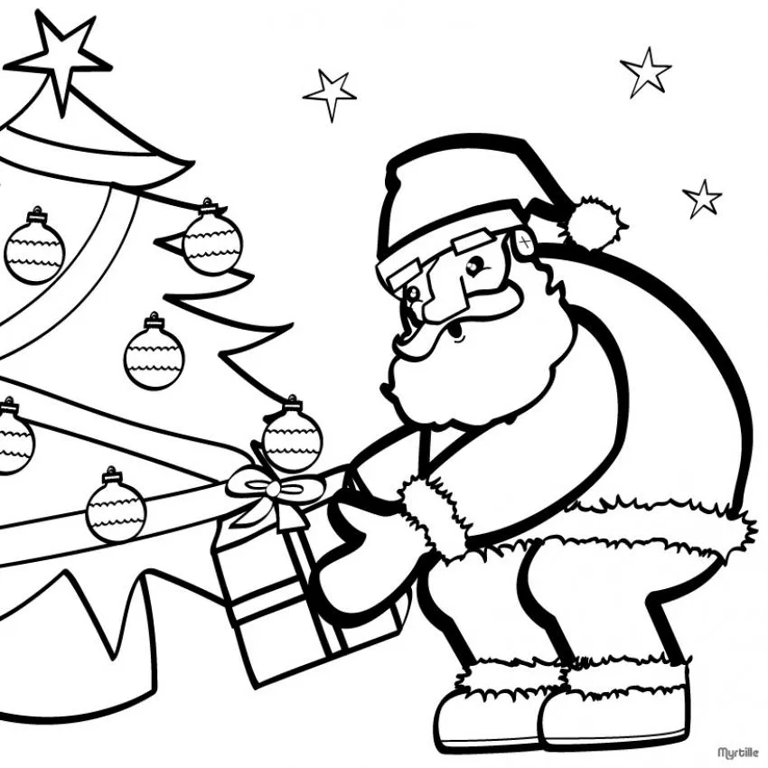 Dibujo de Navidad: Árbol y Papá Noel para colorear