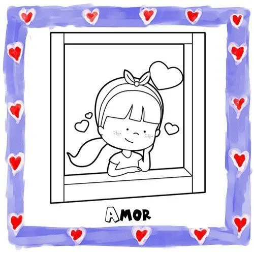 Dibujo de niña enamorada para colorear