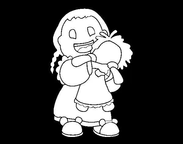 Dibujo de Niña con su muñeca para Colorear