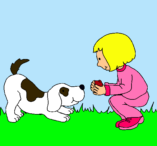 Dibujo de Niña y perro jugando pintado por (...andrea...) en ...