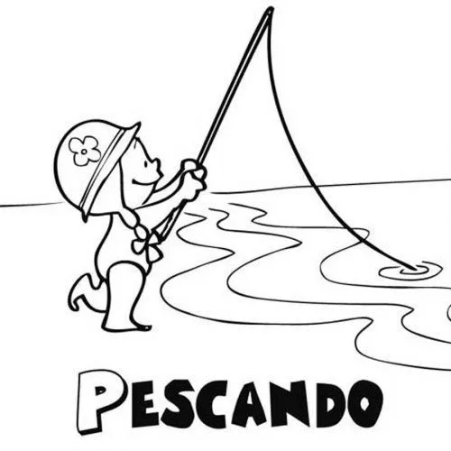 Dibujo de niña pescando para imprimir y pintar - Dibujos para ...